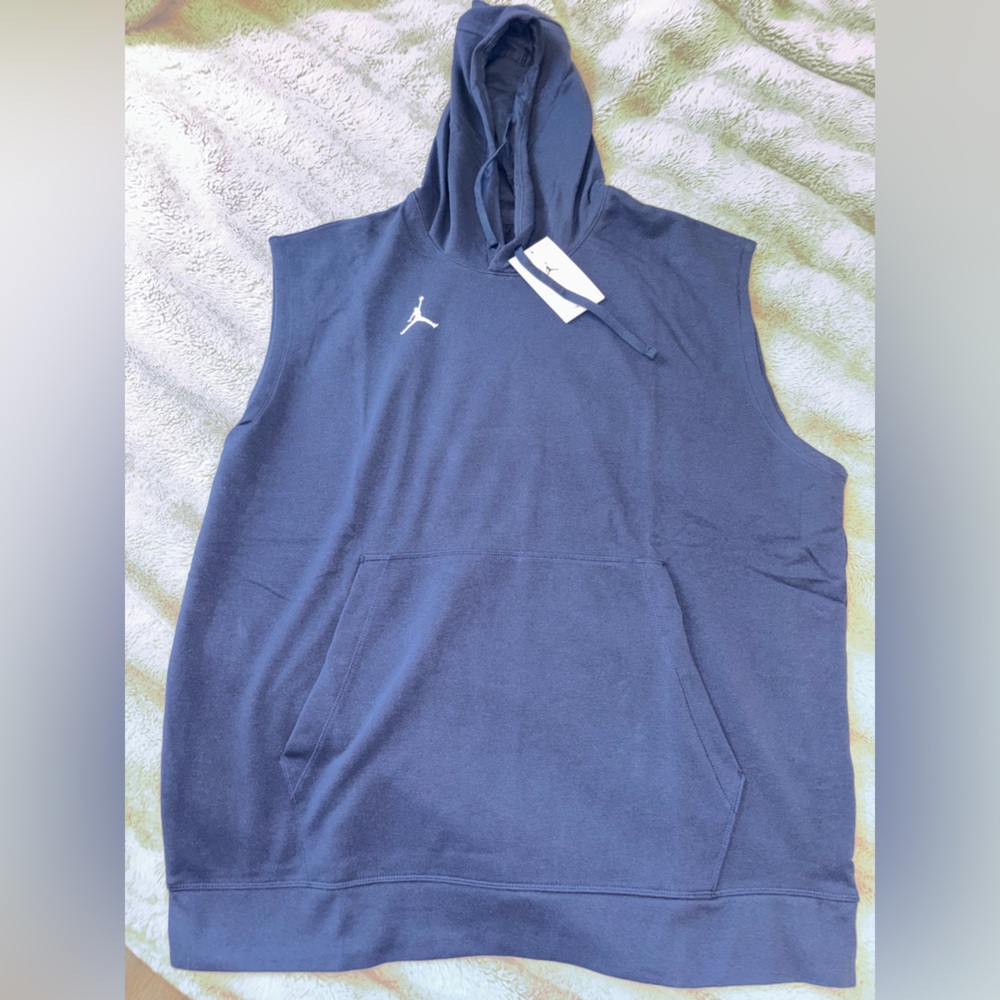 Men’s L Jordan Dri-Fit Blue Sleeveless Hoodie with White Logo